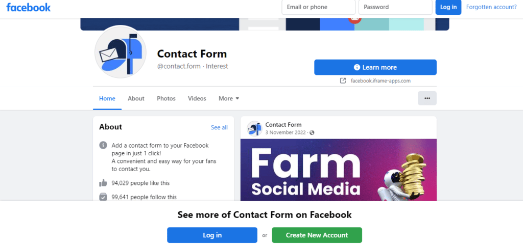 Facebook contact forms
